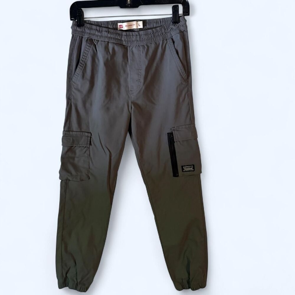 Levi's Pants Boys L Gray Nylon Cargo Joggers Relaxed Fit Lightweight Casual